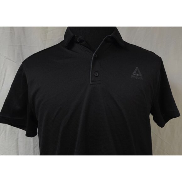 Reebok Mens Medium Dark Blue Perforated Short Sleeve Logo Golf Polo Shirt - Picture 3 of 12